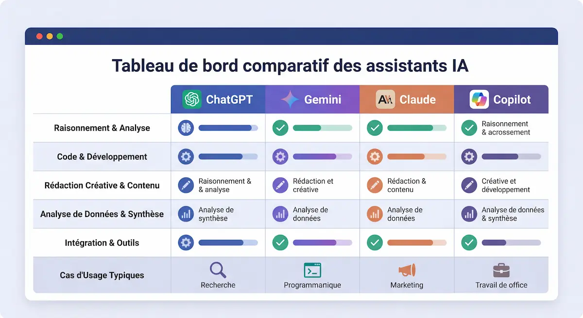 Tableau comparatif des assistants IA pour améliorer la productivité au travail