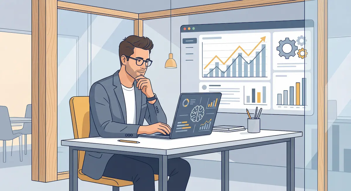 Productivité avec l’IA : professionnel utilisant l’intelligence artificielle pour travailler plus efficacement