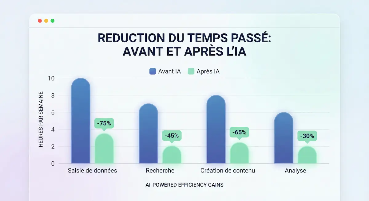 Graphique montrant la réduction du temps de travail avant et après l’utilisation de l’IA